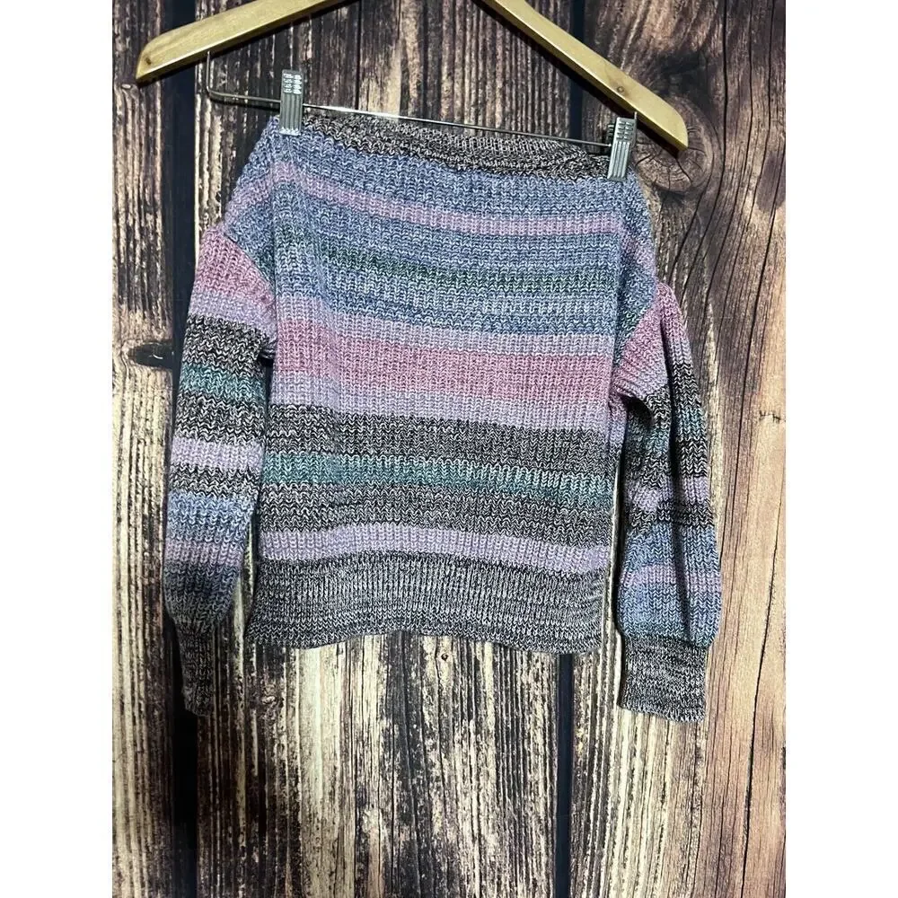 Gap Kids Girl Sweater Sz 6 7 Knit Neutral Long Sleeves Stripped Cotton Crew